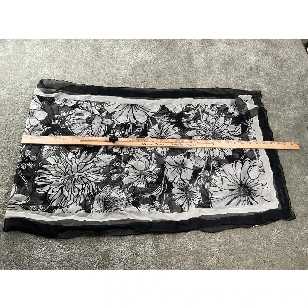 Brighton Scarf Womens OS Black White Floral Print Sheer Oblong Accessory
